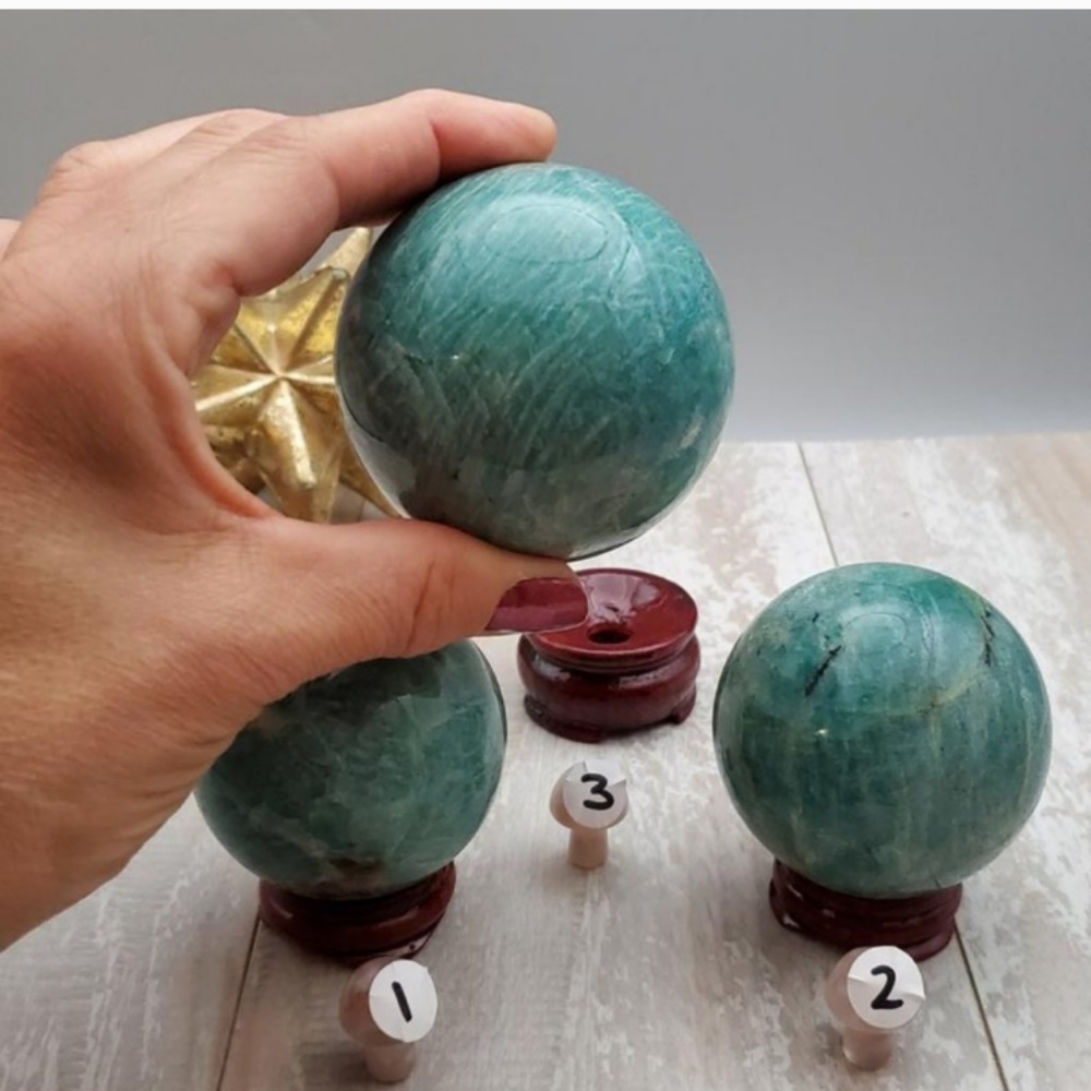 65 mm " Polished Amazonite sphere - Picture 1 of 3